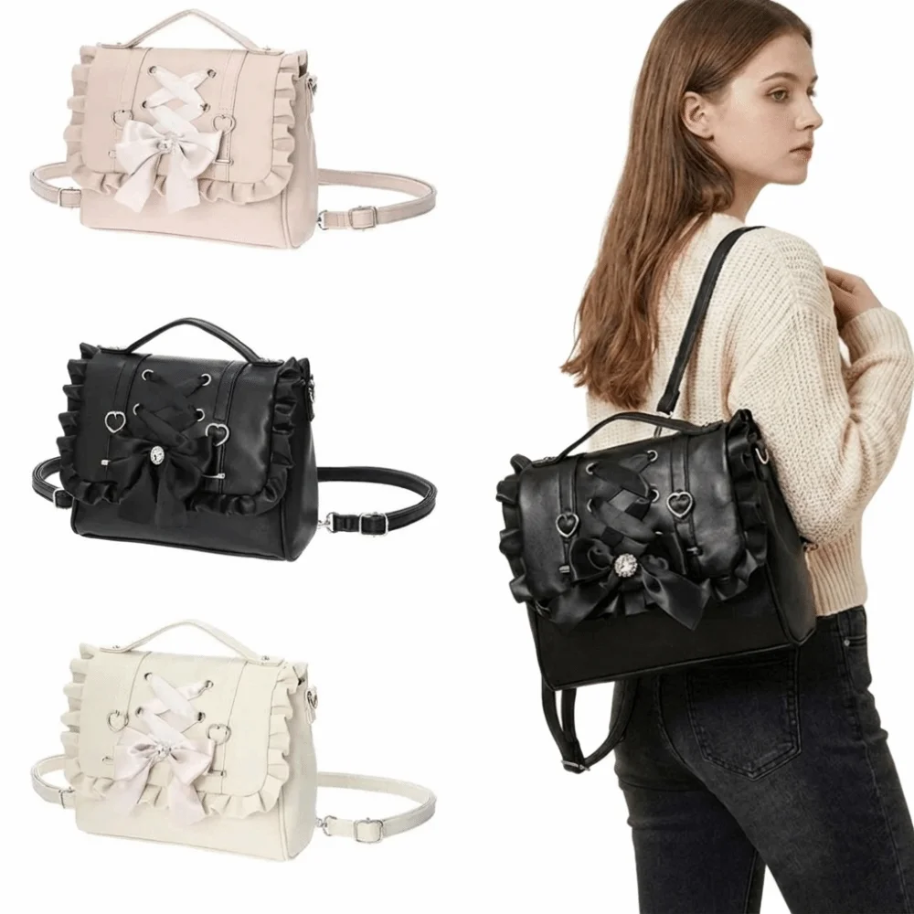 Creative Tie Bow Backpack Large Capacity Y2k Ballet Style Shoulder Bag Lolita Handbag School Bag Ladies