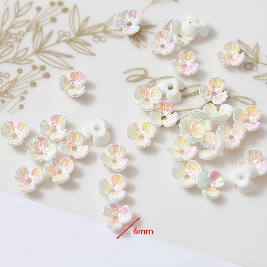 100pcs/lot 6mm Small Mini Resin Flowers Petal Tiny Shining Plated AB Colorful For Jewelry Making Nail Diy Decoration Materials