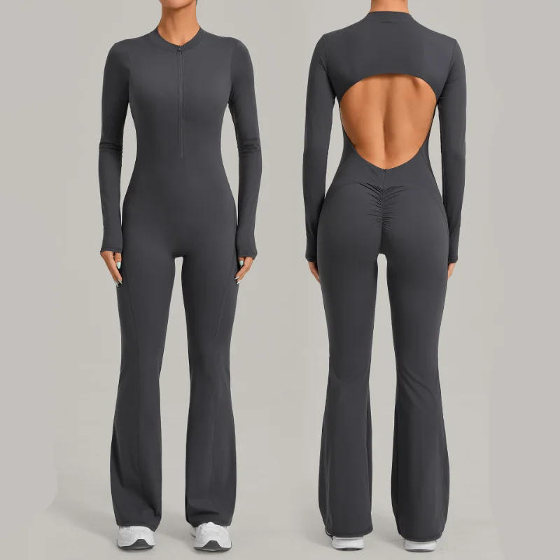 

Women Sports Jumpsuit Backles One-piece Suit Long Sleeved Zipper Yoga Bodysuits Yoga Set Women's Sportswear Workout Clothes