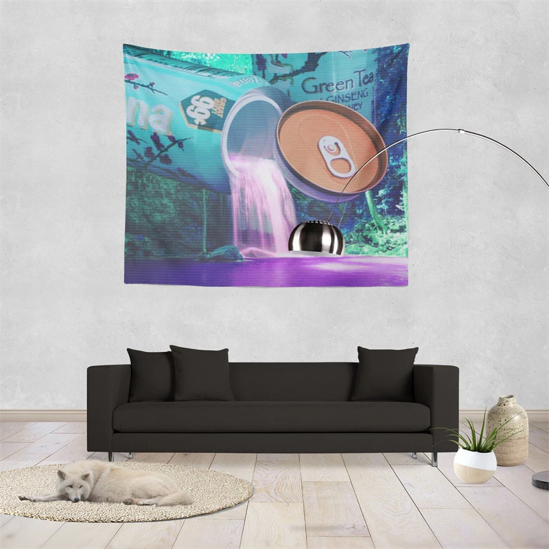 Gaslight Gatekeep Girlboss Vaporwave Aesthetic Arizona Green Tea Waterfall Tapestry Wall Hanging Art for Bedroom Living Room