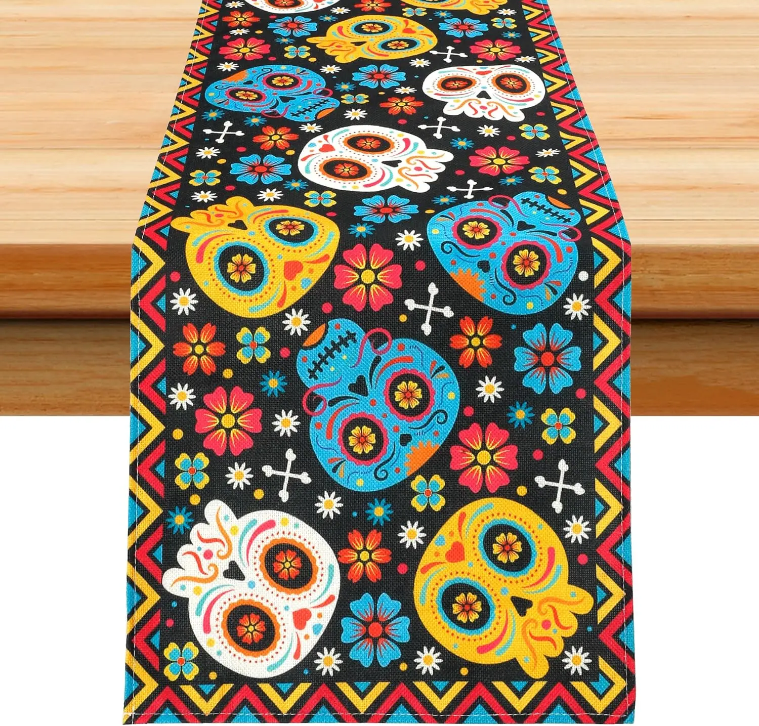 Mexican Day of The Dead Linen Table Runner Party Decor Fiesta Dia De Los Muertos Kitchen Dining Table Runner Party Decor