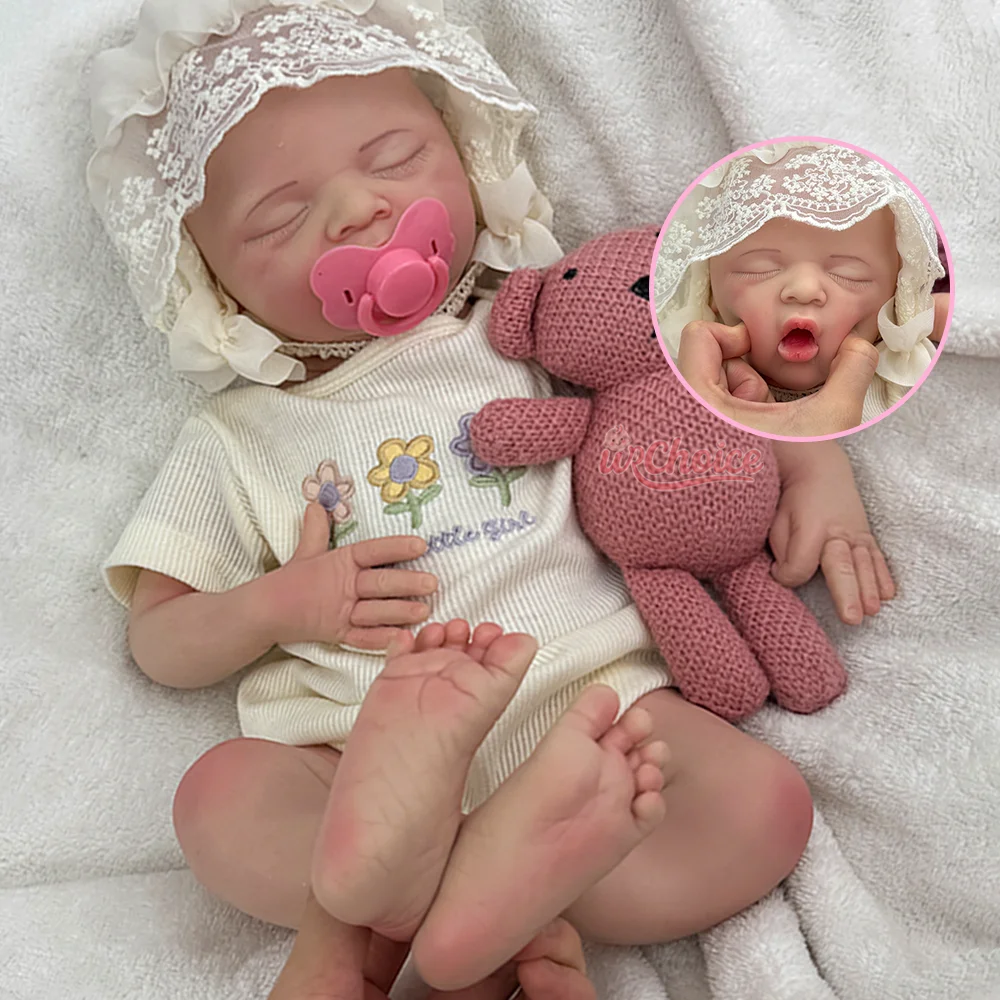 

20" Handmade Open Mouth Silicone Reborn Baby Girl Sleeping Face Newborn Weighted Realistic Rebirth Doll Collectible Art Toy Gift