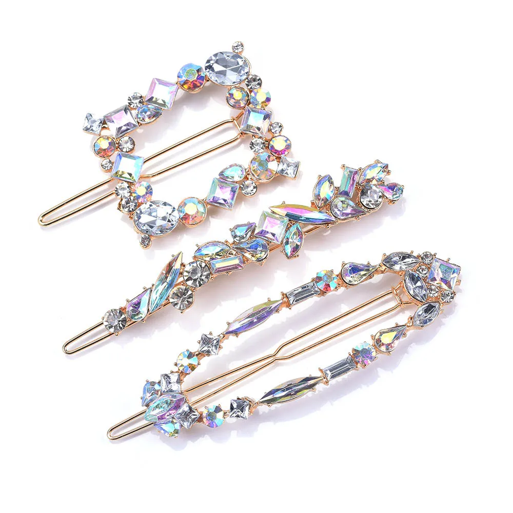 3 PCS Set Chic Barrettes Hairclip Jewelry Accessories 2024 Trendy Geometric Multicolor Crystal Rhinestone Hair Clip for Women