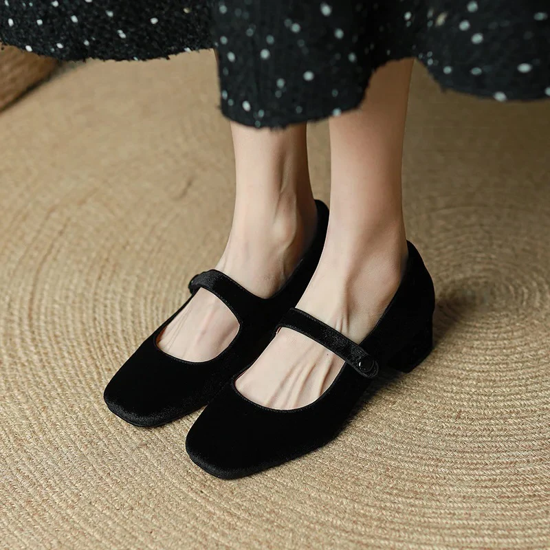 New Arrival Elegant Style Handmade Womens Block Heel Pumps Mary Janes Kid-suede Daily Wear Evening Party Fashion Sexy Prom Shoes