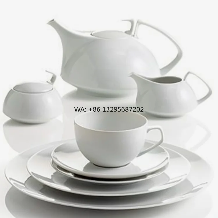 

Minimalism Style Custom logo White Coffee Cup Tea Pot Set Ceramic Tea Set for Gift