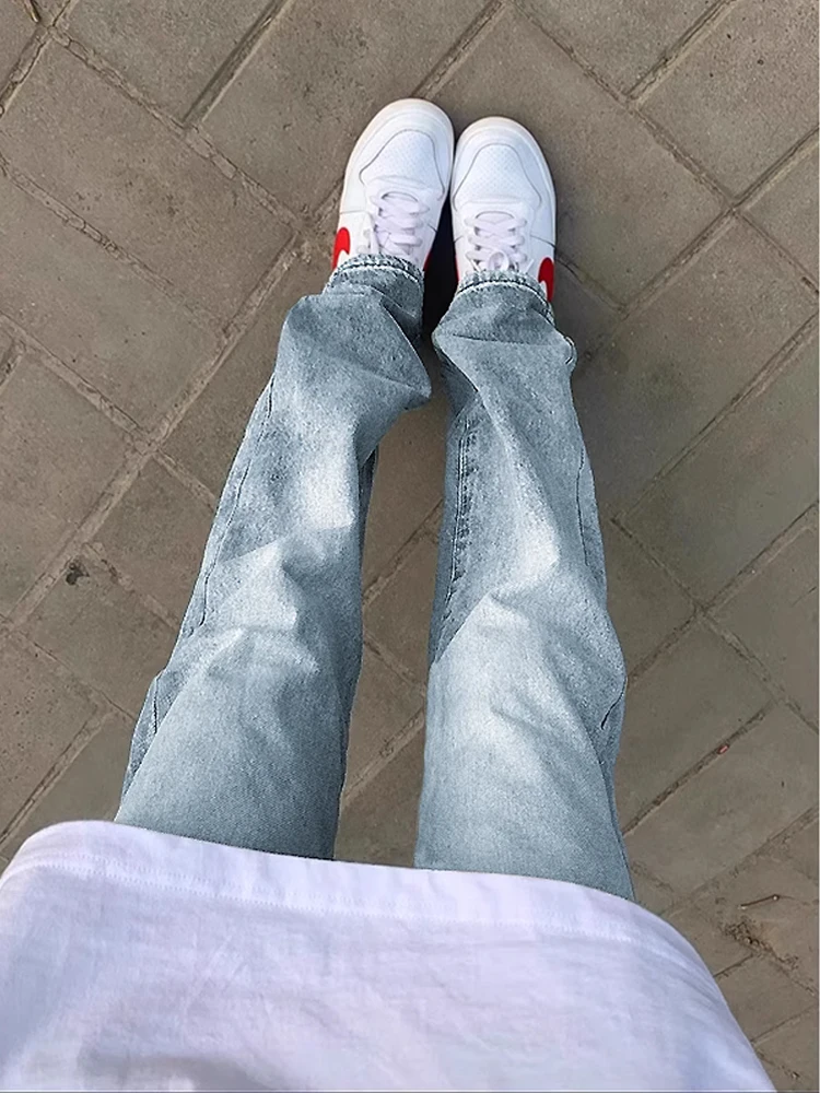 

Cleanfit Light Blue Men's Straight Leg Jeans Slim Fit Summer Thin American High Street Narrow Version Casual Cotton Blend