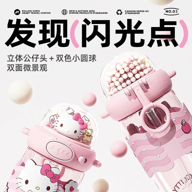 

650Ml Sanrio Hello Kitty Cup Straw Strap Portable Kawaii Cartoon My Melody Kuromi Girl Gift New Y2K School Outdoor Water Bottle