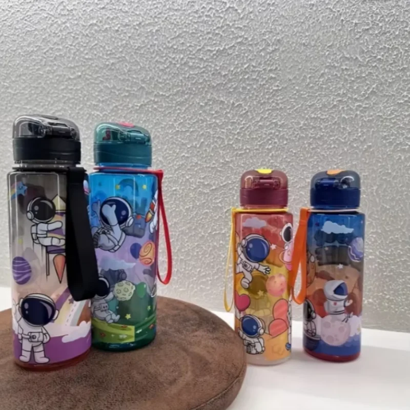 

700ML Let's Go Space Astronaut Sports Water Bottle with Straw, Leakproof & Portable, BPA-Free PC, High Temperature Resistant