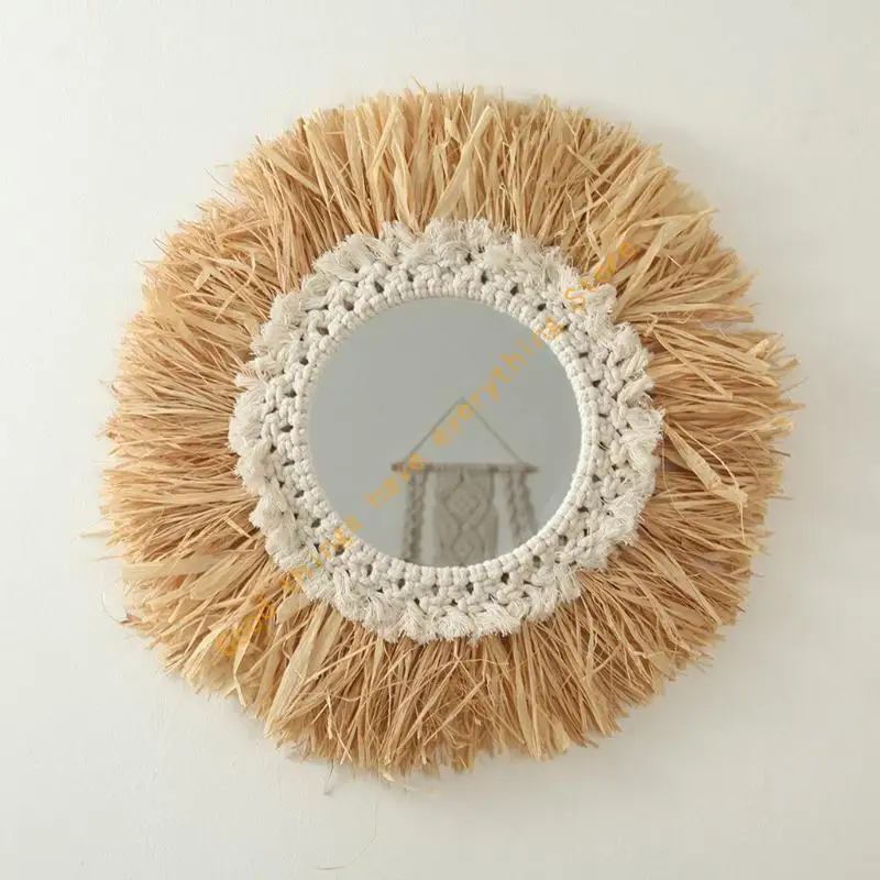 Woven Cotton Rope Mirror Wall Boho Raffia Makeup Mirror Dressing Hanging Mirrors Living Room Bathroom Decoration 55KF