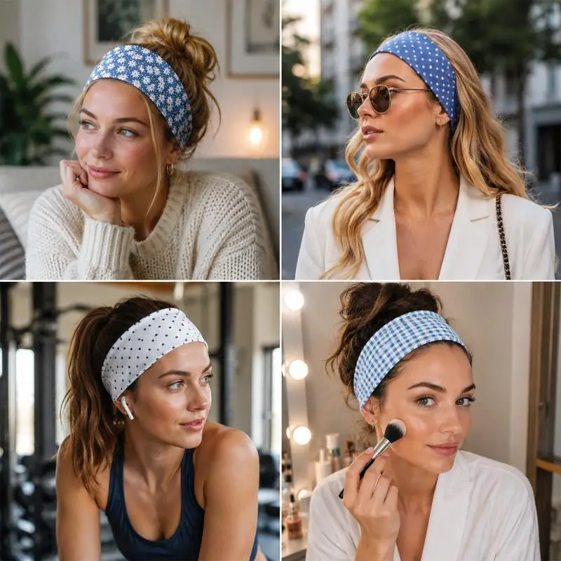 Retro Boho Gepunktete Stretch-Stirnbänder für Damen Koreanische Mode Yoga Sport Dating Haaraccessoires – Detail 6