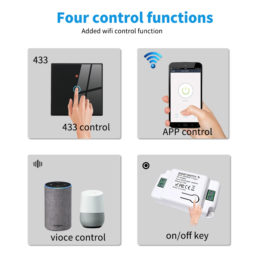 Szaoju EU WiFi Touch Switch Tuya Vita Intelligente Interruttore Della Luce Della Parete Senza Fili RF 433Mhz LED Pannello di Cristallo di Vetro