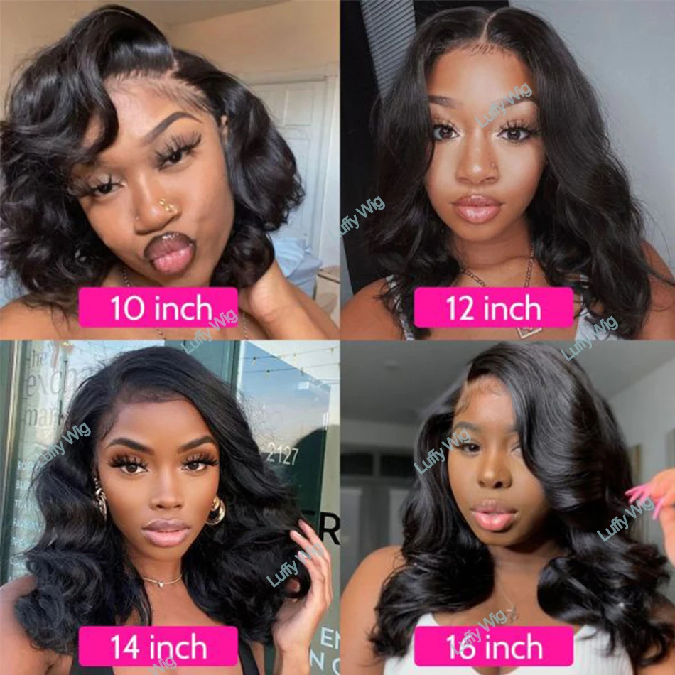 Short 13x6 Lace Front Wig Brazilian Remy 360 HD Lace Frontal Human Hair Wigs Full 200Density Wig Body Wave For Black Women luffy