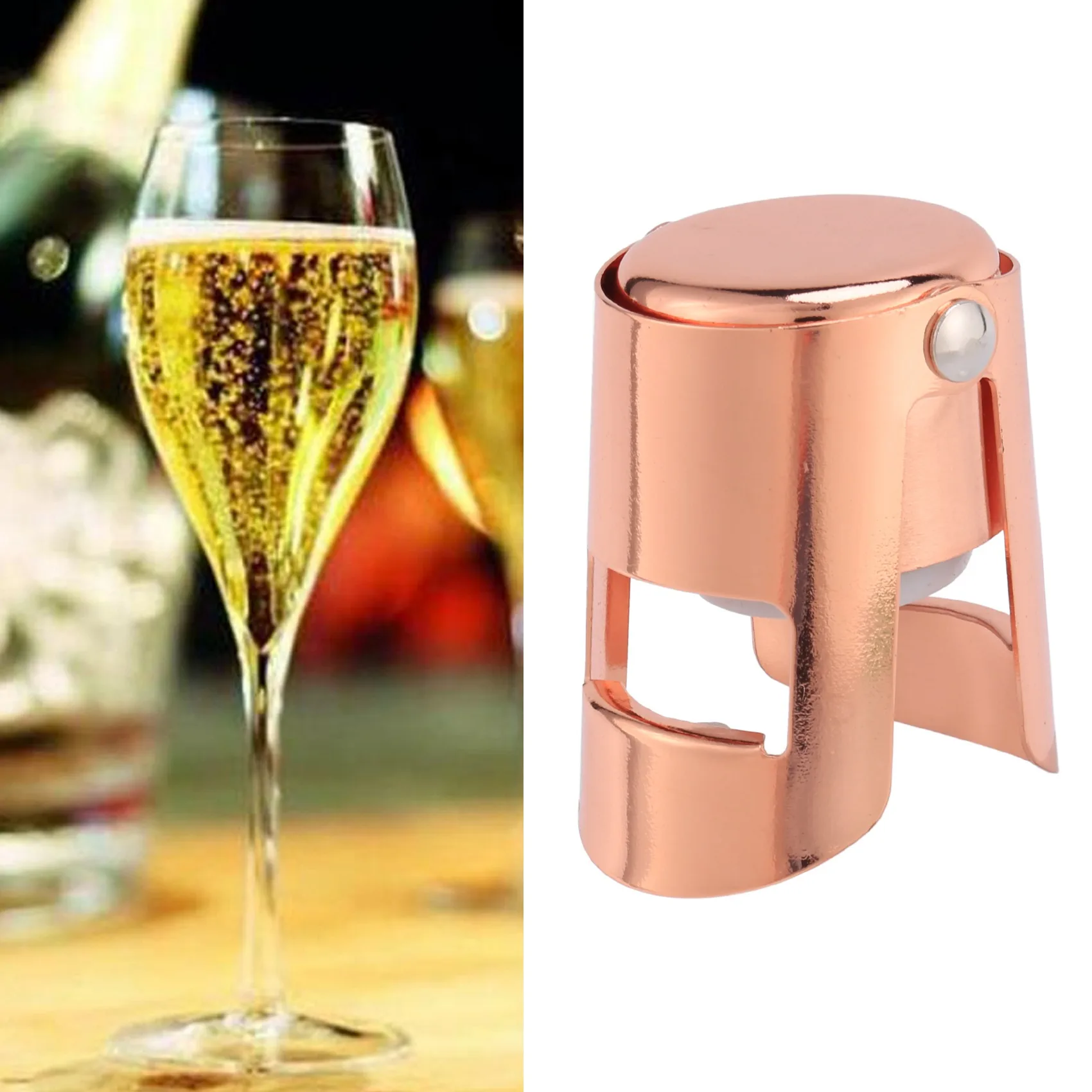 Tapón para Botellas de Champán A56P, de Acero Inoxidable Color Oro Rosa, Sellador de Champán con Sello al Vacío Superpotente, Reutilizable, Conservador de Vino