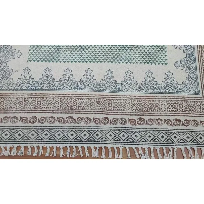 Carpet Handmade Cotton Durries Living Room Carpet In India 5x8 6x9 Green Carpet