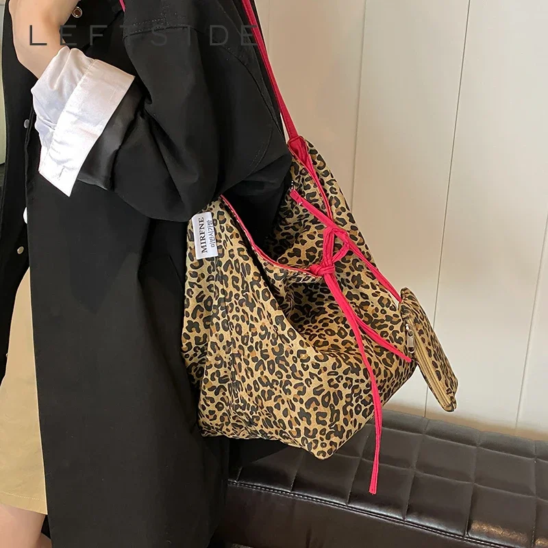 LEFTSIDE Cloth Leopard Big 2 Pcs/set Underarm Bags Lady Shopper Shopping Shoulder Bag for Women 2024 Korean Fashion Y2K Handbags