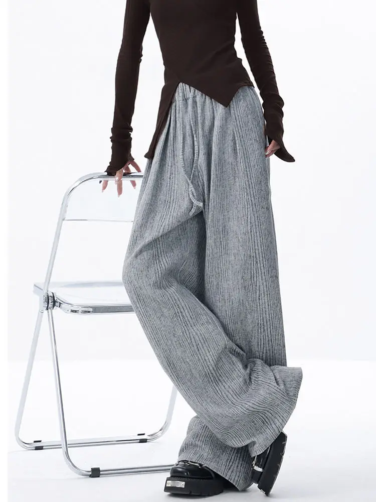 High-Waist Wide-Leg Pants With Wrinkled Texture Sweatpants Baggy Jogger Pants Vintage High Waist Wide Leg Straight Trousers