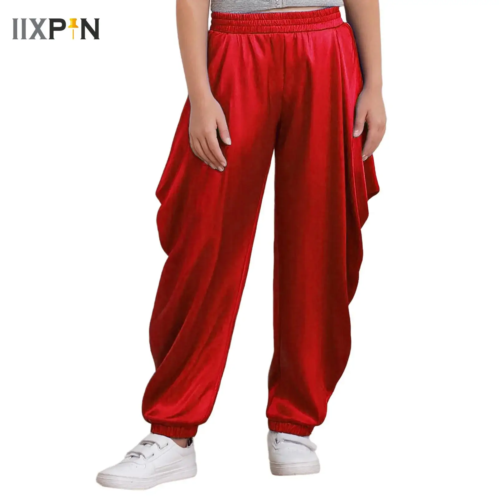 

Boys Arab Arabian Prince Cosplay Harem Pants Elastic Waistband Satiny Dhoti Loose Carnival Trousers Bloomers Halloween Costume