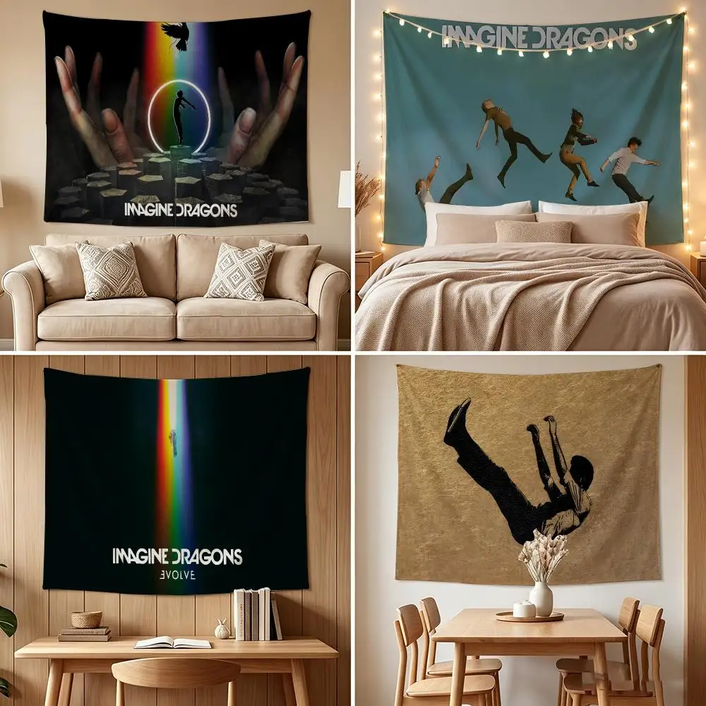 Rock Band Imagine D-Dragons Bones Tapestry Custom Living Bedroom Party Dormitory Interior Wall Bohemian Decoration Attached Clip