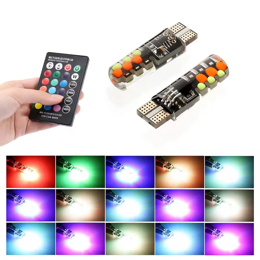 1SET Factory Supply T10 5050 RGB With Remote Control Multi Colors Auto Car Led Interior Lights T10 RGB Led