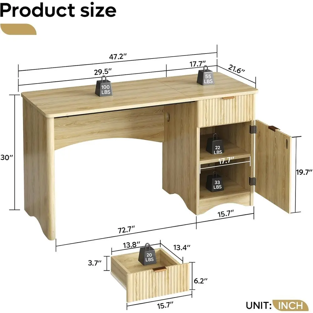 47 inch luted Computer Desk with Der, Oice Desk with ile Cabinet, ern Wood Desk with Storage Cabinet or Home Oice Bedroom Study,