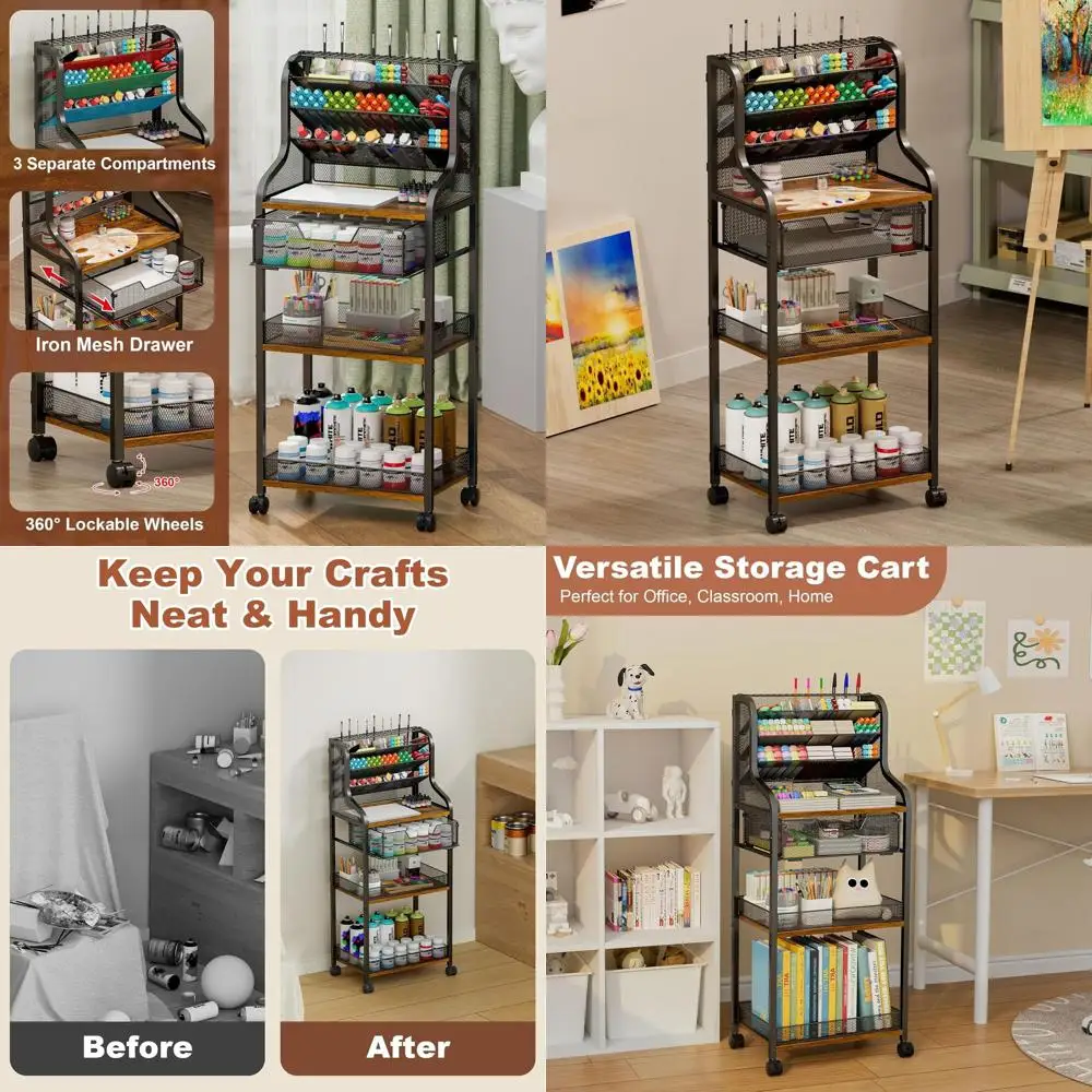 

7-уровневая передвижная тележка-органайзер, металлический контейнер высотой 40 дюймов, с блокирующимися колесами, идеально подходит для хранения и художественных принадлежностей