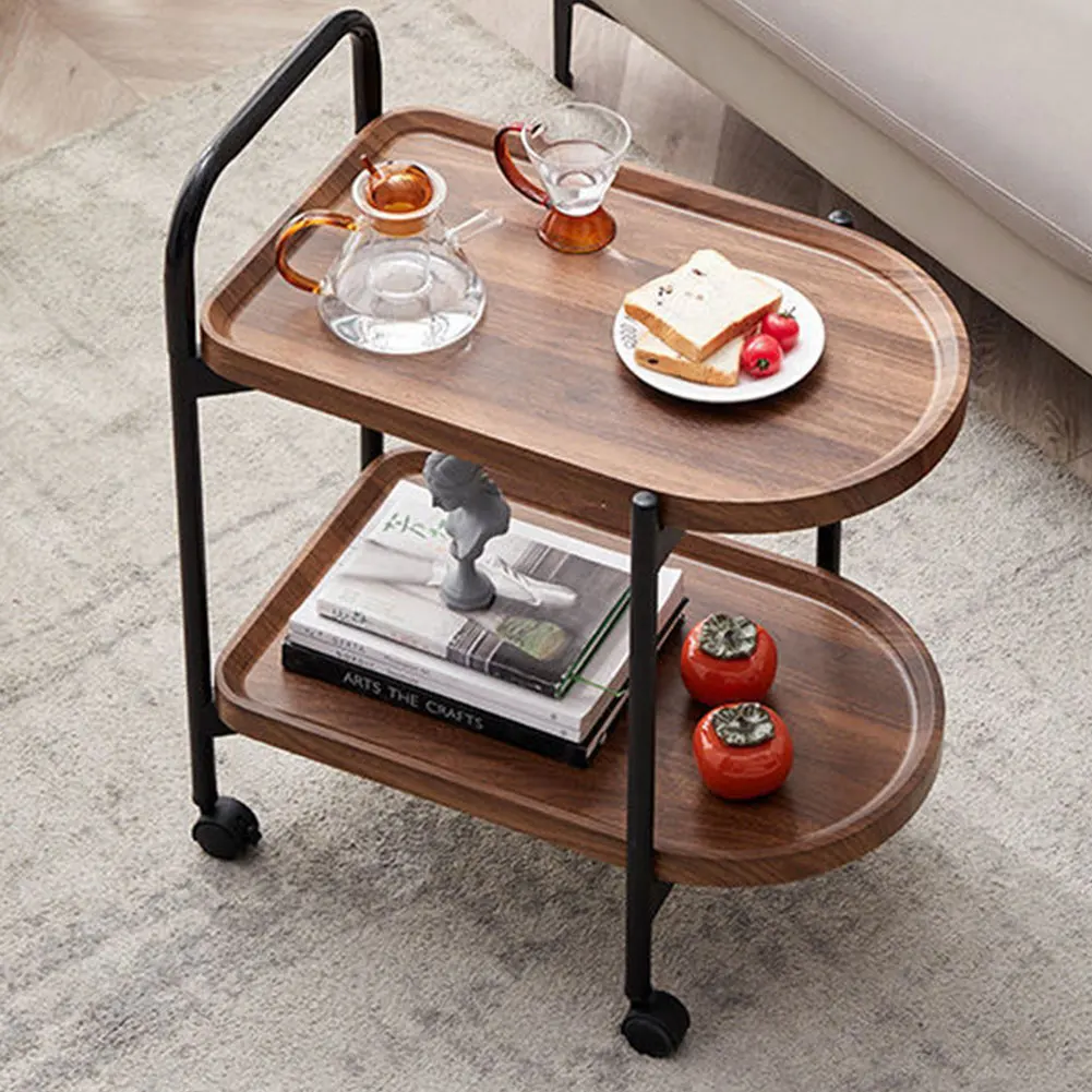 

Walnut Wood Movable Small Desk with Wheels Elegant Coffee Table Large Capacity Cart Side Rack for Reading Book Tea Vase
