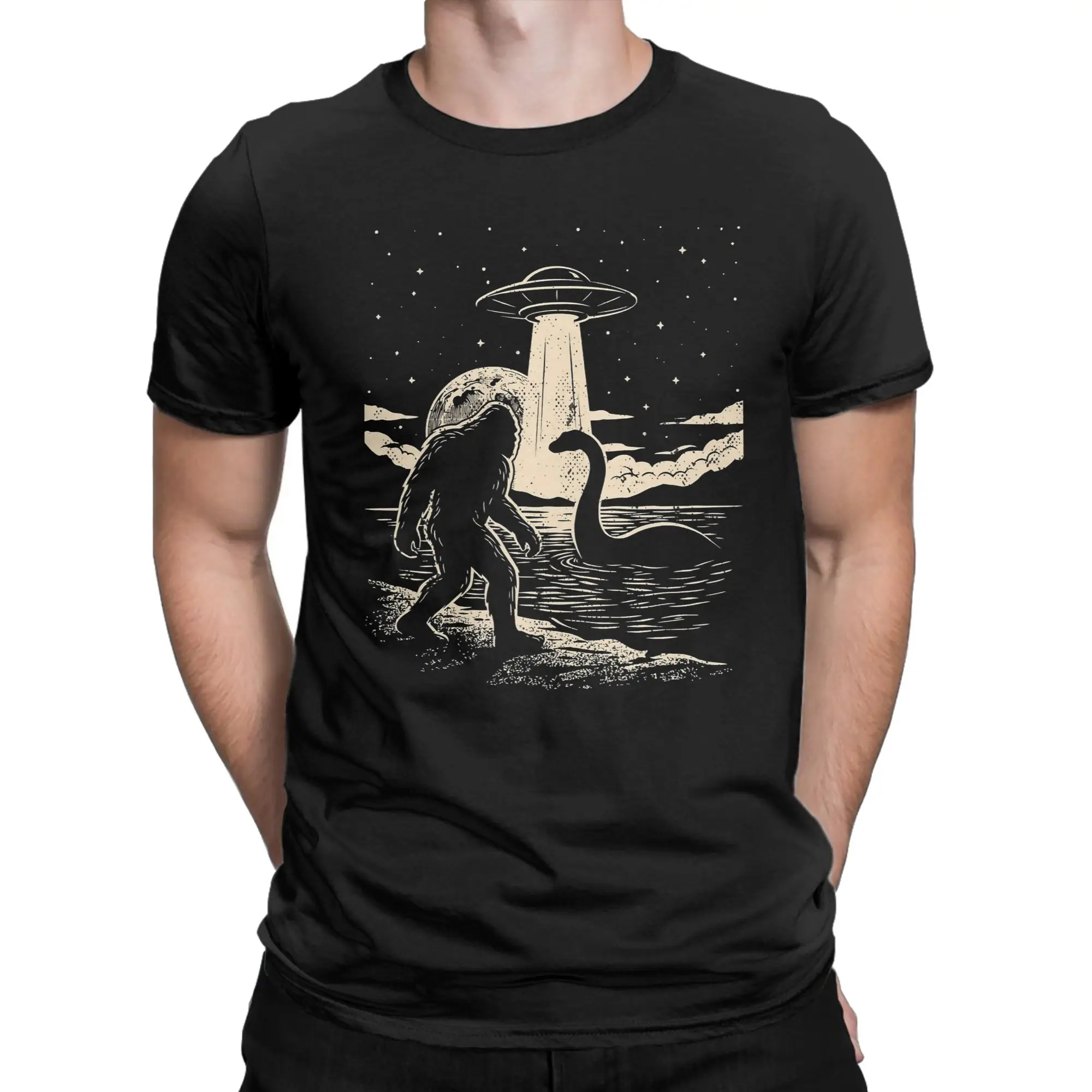 Bigfoot Loch Ness Monster UFO Cryptids Hiking T Shirt 100% Cotton Hipster T-Shirt Round Neck  Tees Short Sleeve Tops