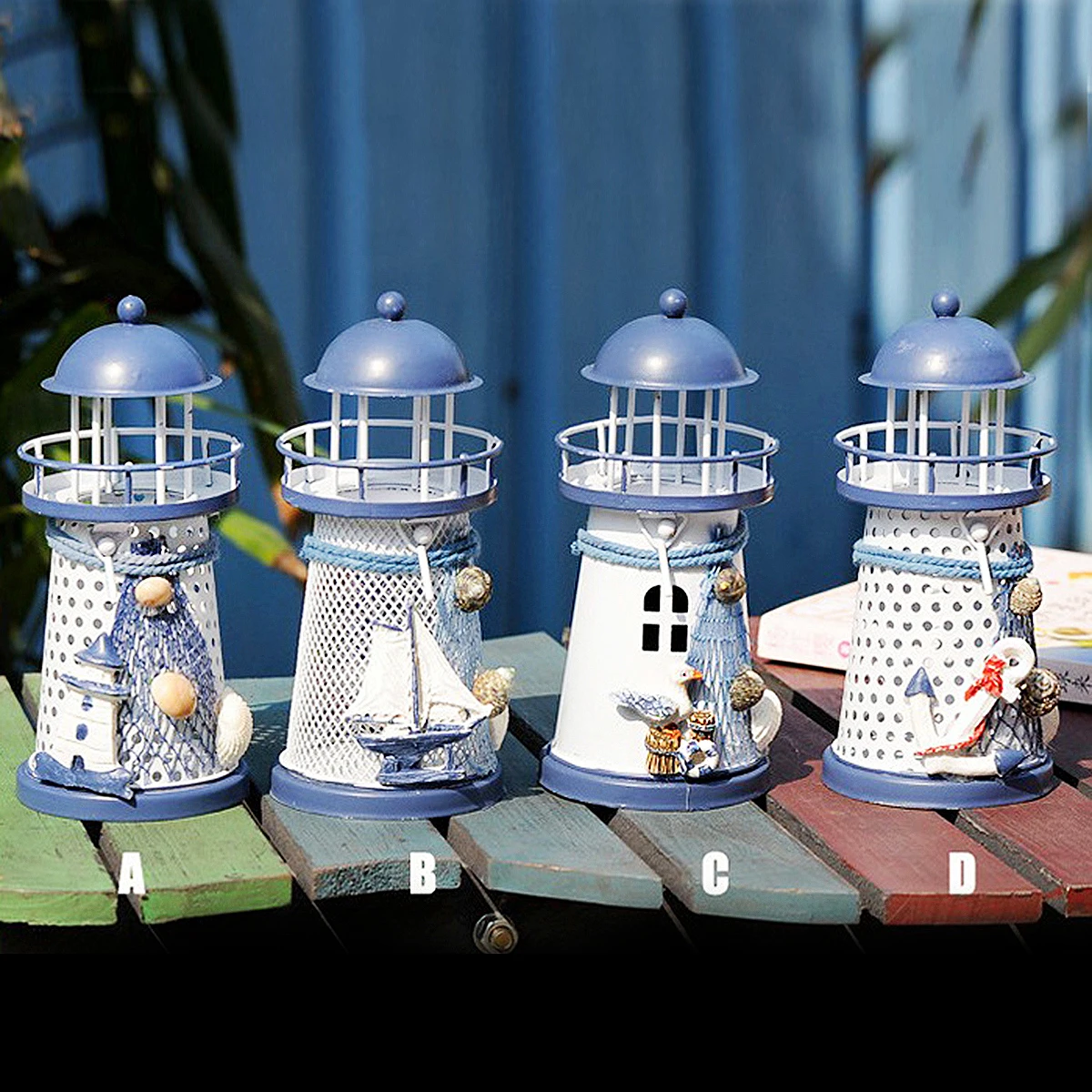 

Iron Lighthouse Candlestick Tealight Holder Mediterranean Style Decorative Cup for Home Party