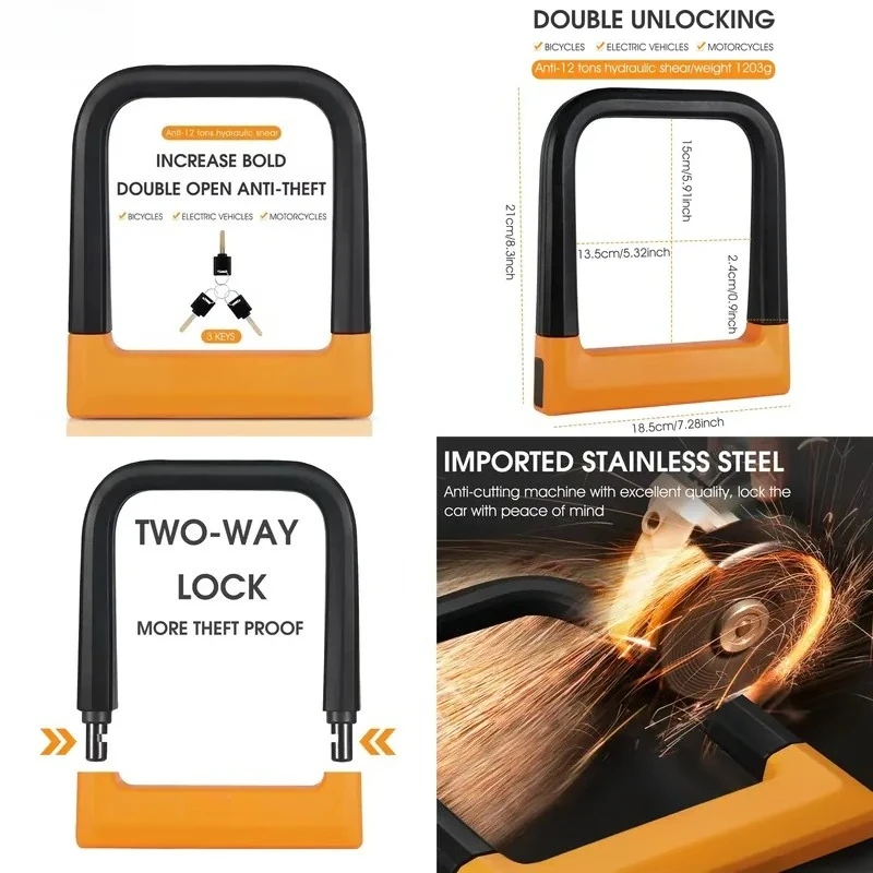 Waterproof Bicycle Theft Alloy Steel MTB Bike Vehicle U Lock Cycling Accessories Motorcycle U Lock