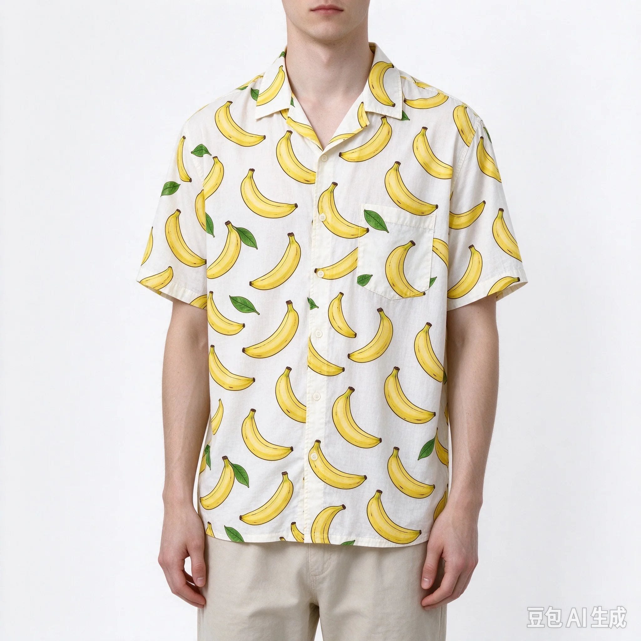 Men Women Banana All Over Print Short Sleeve Shirt, Casual Lapel Button Down Hawaiian Shirt, Summer Beach Vacation Loose Blouse