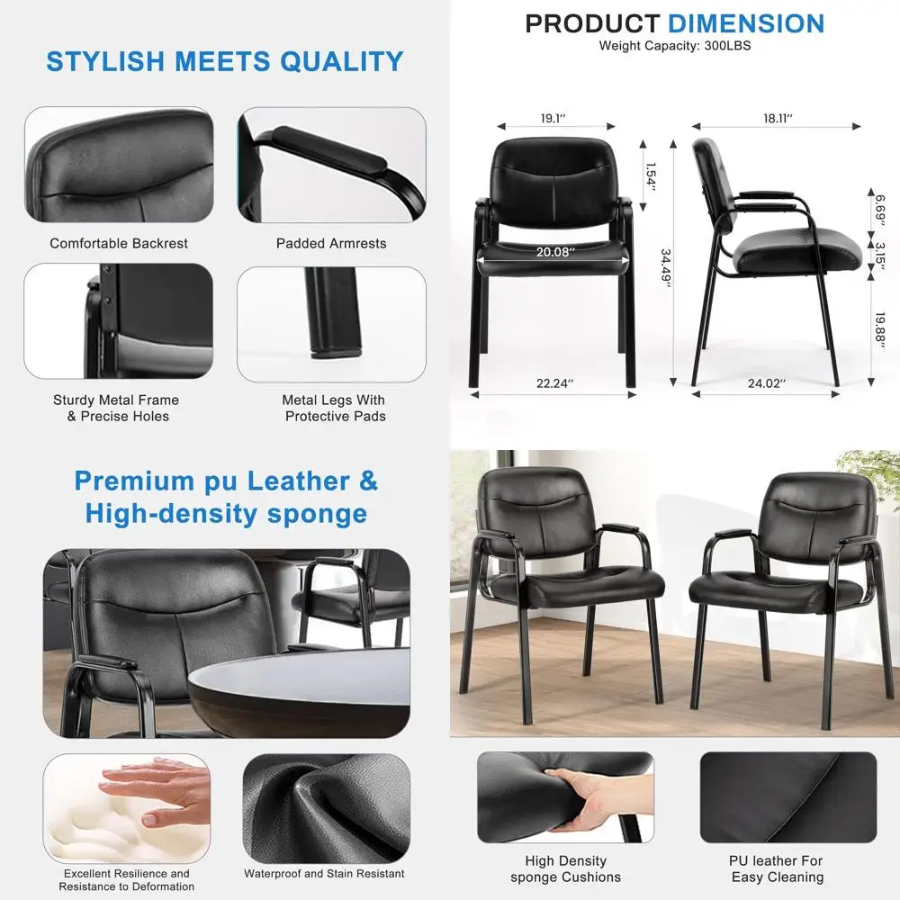 

Ergonomic PU Leather Guest Chairs with Cushion and Support, Modern for Office, Waiting Areas, and Salons
