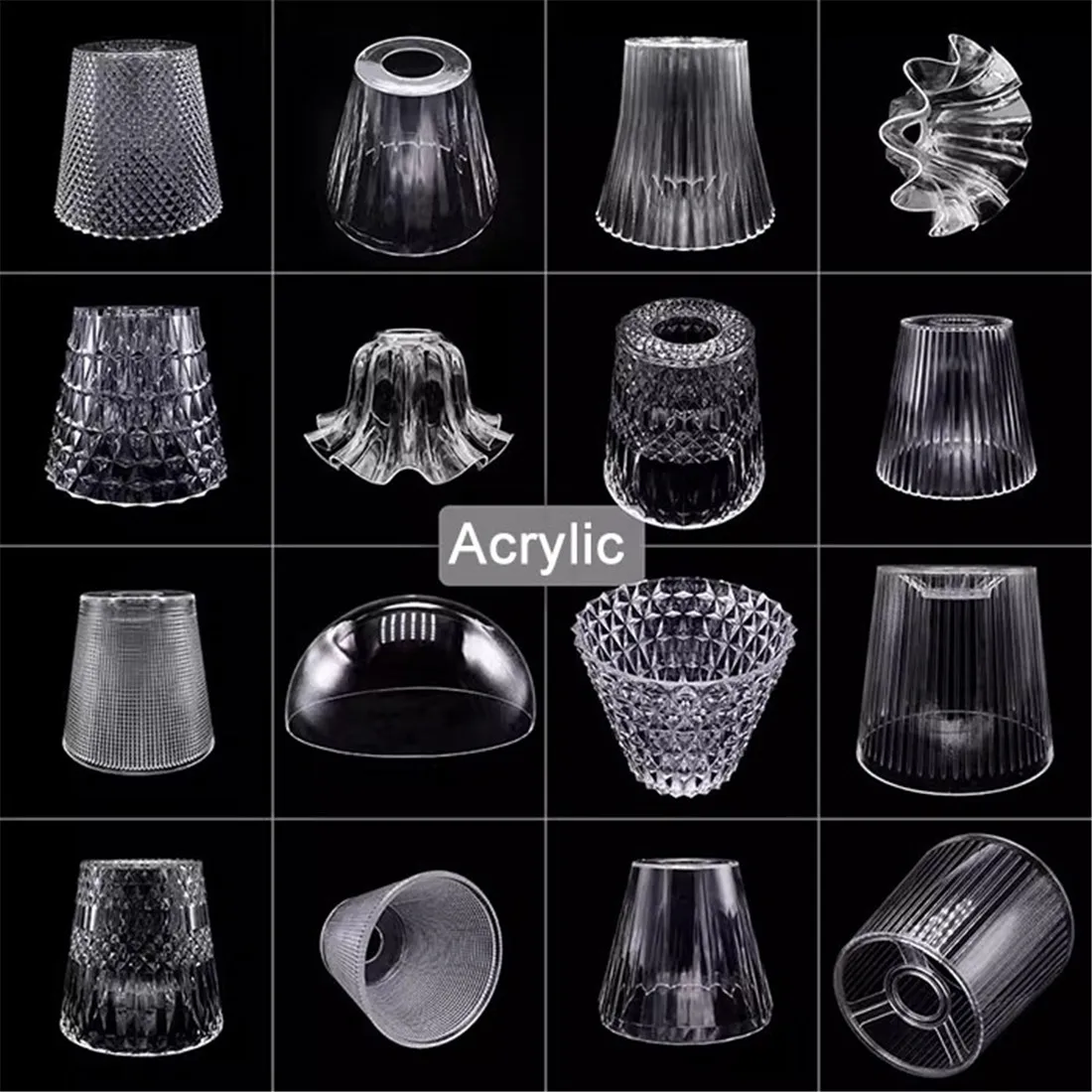 Clear Frosted Acrylic Lamp Shade Cone Bell Half Globe Pattern E27 Plastic Lampshade Replacement Cover for Home Restaurant Lights