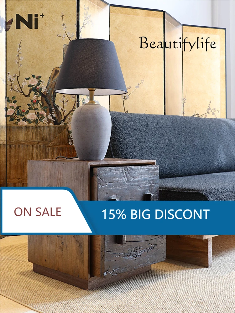 

BK Solid Wood Retro Style Bedroom Bedside Table Japanese Storage Sofa Side Cabinet High-end Designer