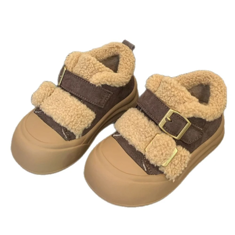 

Новые зимние детские ботинки с низким берцем на флисовой подкладке для мальчиков и девочек, теплая повседневная обувь на плоской подошве для малышей