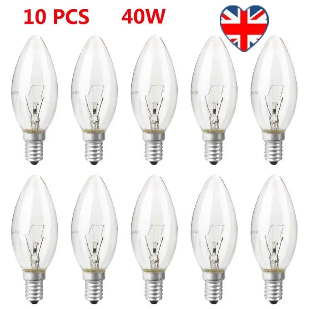 

10Pcs Screw E14 SES Candle Bulb Clear Small Edison 40W Lamp Yellow Tungsten Dimmable Light Source Home Ambiance Decorative Light