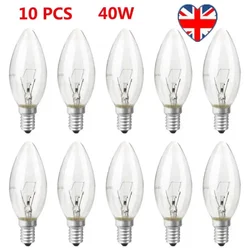 10Pcs Screw E14 SES Candle Bulb Clear Small Edison 40W Lamp Yellow Tungsten Dimmable Light Source Home Ambiance Decorative Light