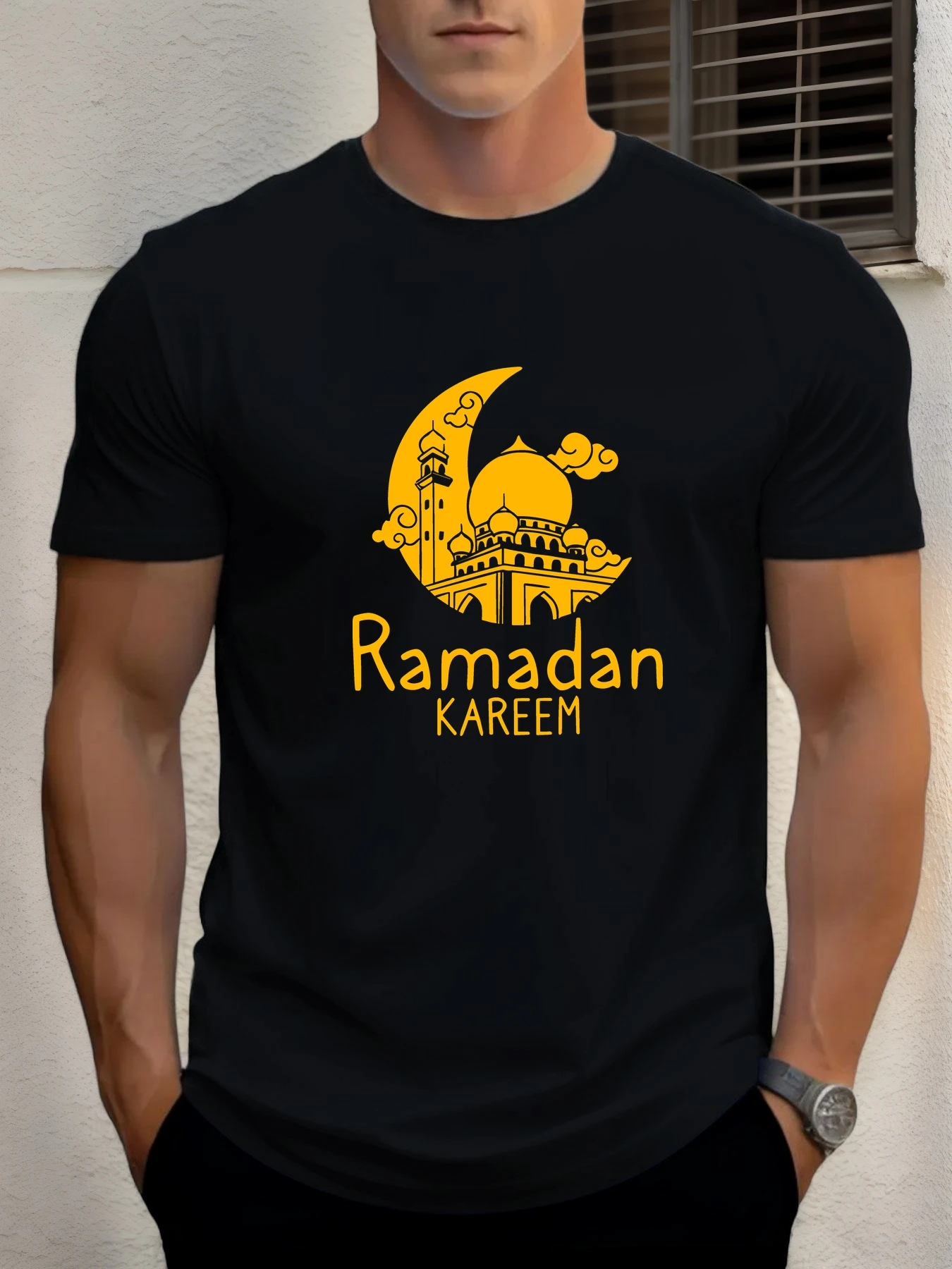 

Man Short Sleeve T-shirt RAMADAN KAREEM Print Summer Round Neck Oversized Tee Casual Fashion High Quality Clothing