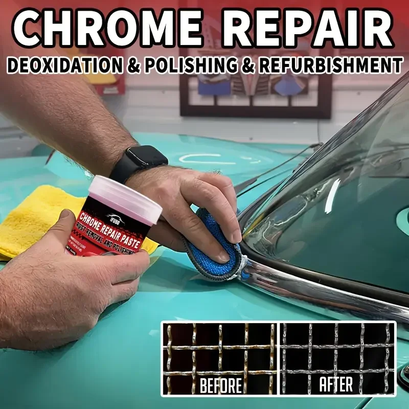 Crema renovadora cromada multiusos, para pulido de metales y restauración de oxidación de molduras de automóviles, ruedas de aluminio y decorativas