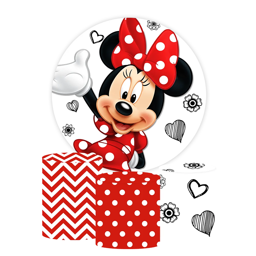 Minnie Mouse Sweeet Bow Tie and Dots  Party Background Decors Round Customized Backdrop Kid's Birthday Decoration Wedding Banner