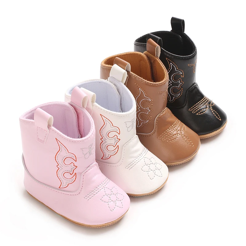 0-18M Classic Fashion Western Cowboy Baby Boys Girls Boots Mid Length Rubber Sole Daily Casual Walking Shoes