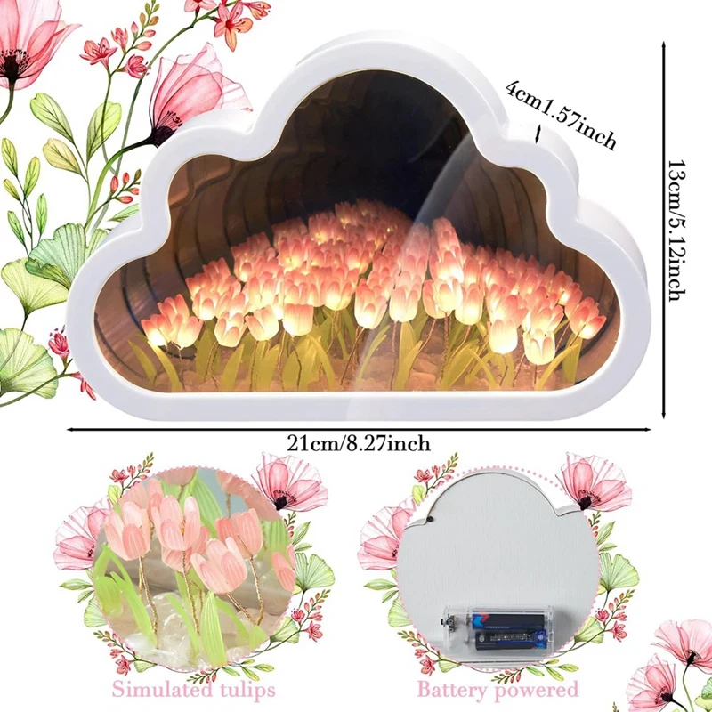 2Sets Cloud Mirror Tulip Lamp Handmade DIY Tulip Night Light Simulation Flower Lights Room Decorations