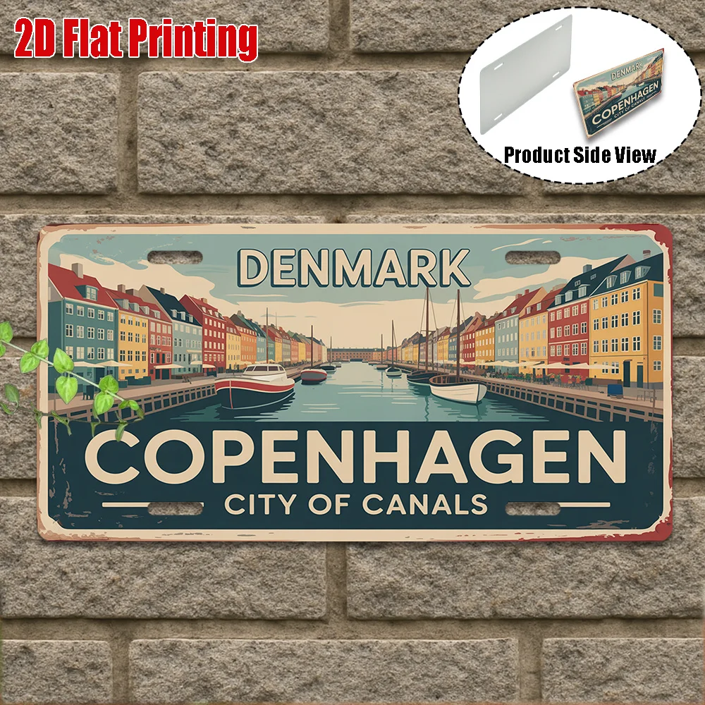 2D Flat 1pc Retro Welcome to Copenhagen Aluminum Wall Sign City of Canals Waterside Decor Outdoor Wall Art Canal Travel Gift