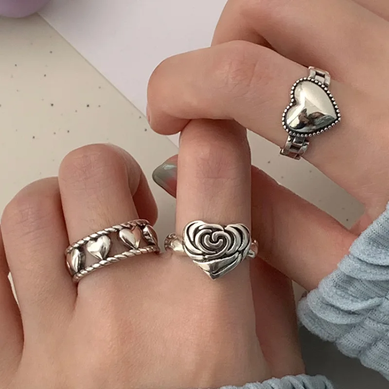 VENTFILLE 925 Sterling Silve Punk Love Heart Butterfly Ring for Women Girl Gift Retro Hip Hop Personality Jewelry Dropshipping