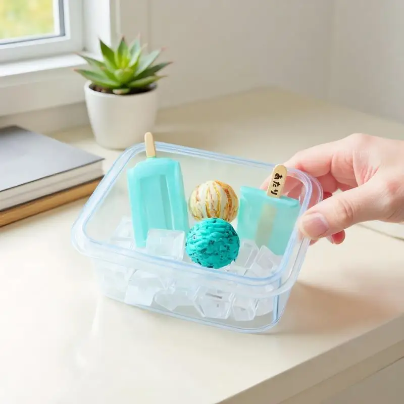 مجموعة ألعاب طعام مصغرة لبيت الدمى بمقياس 1/6: تتضمن صندوق صنع الثلج ونموذج مجرفة الثلج