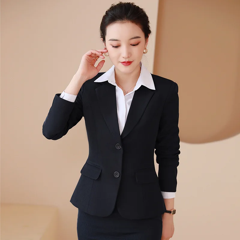 Traje de sastre profesional para mujer, traje femenino de temperamento, manga larga, uniformes de trabajo de escritorio frontal de Hotel, coreano, Sty, Otoño e Invierno