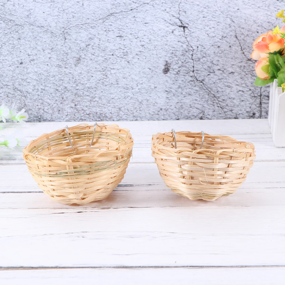

2Pcs Durable Bamboo Bird Nest With Hook Handmade Nest For Creative Room And Garden Decor