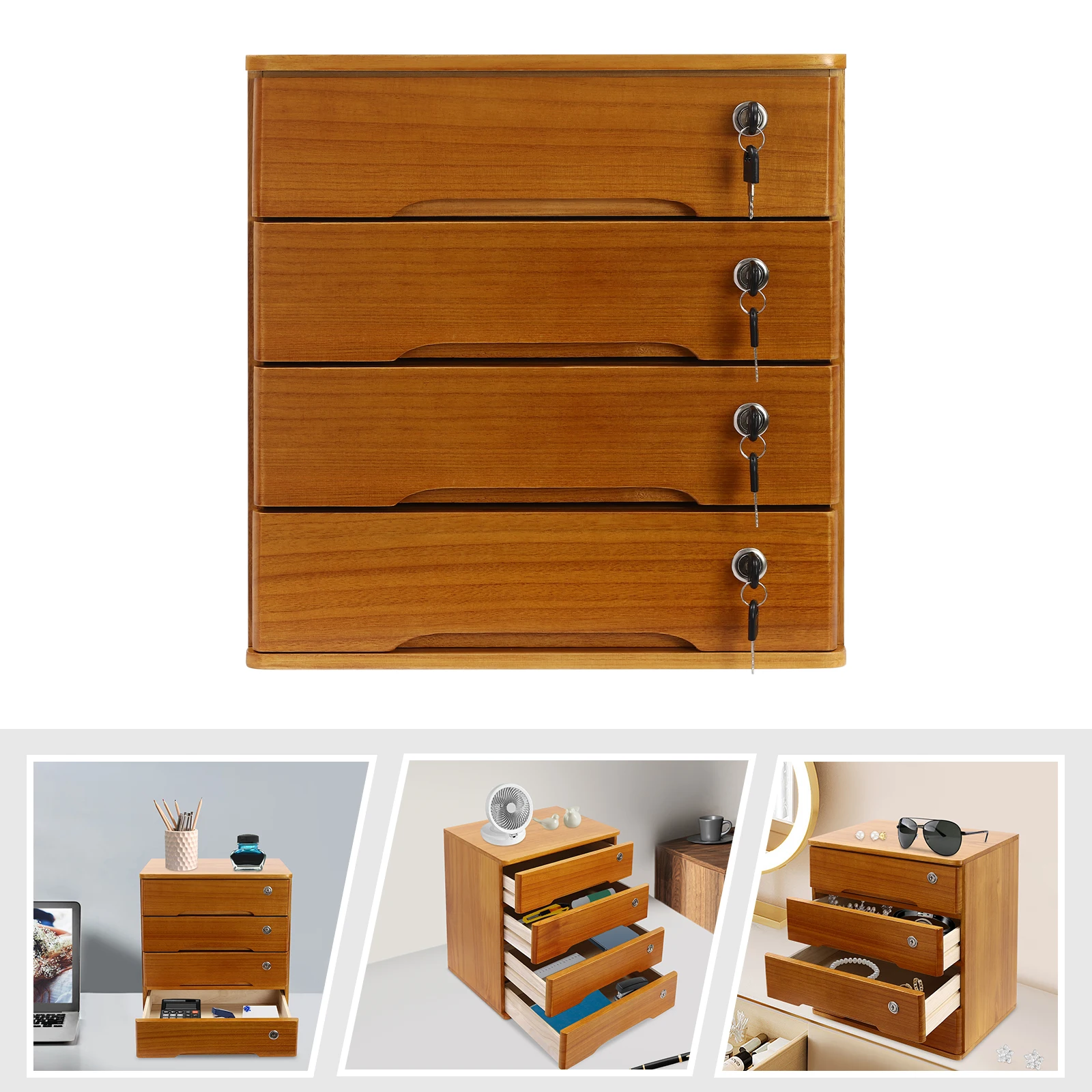 

4-Tier Tung Wood Categorized Storage Wooden Desktop Storage Cabinet for Office Study Bedroom Dresser Kitchen