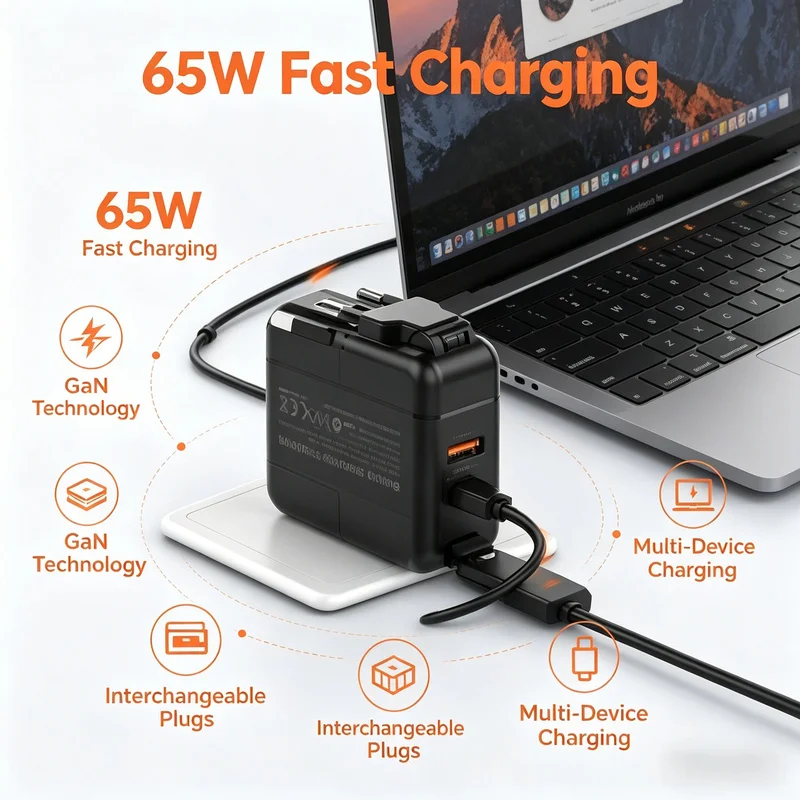 In Stock Ldnio Pd 65w Gan Fast Charger Portable Multi Port With Au Eu Uk Us Plug For Phone 15 16 Laptop Global Travel Charging