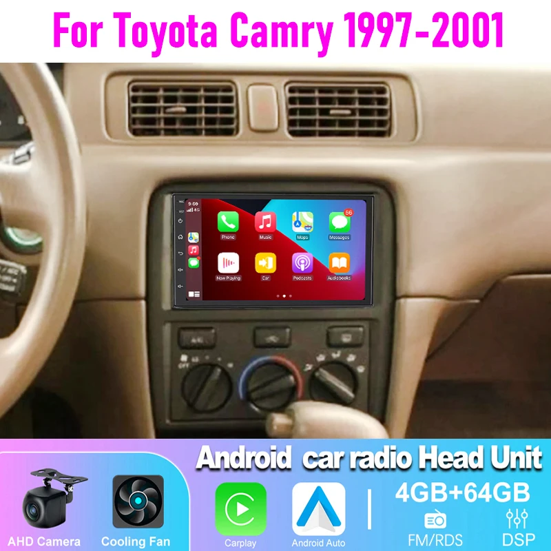 

7" 4-64GB Car Radio For Toyota Camry 1997-2001 Double Din Wireless CarPlay Android 15 Auto Head Unit Steering Wheel Control