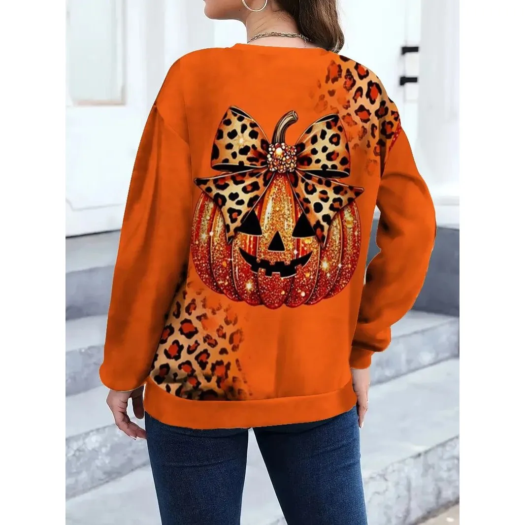 

Womens loween Orange Glitter Pumpkin Sweatirt Cleanfit Sle Winter Collection Resistant to Deformation A-Line Sve
